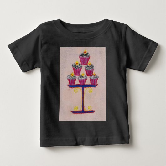 Cupcake Art Print met kersen en roze achtergrond (Voorkant)