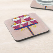 Cupcake Art Print met kersen en roze achtergrond Bier Onderzetter (Linkerzijde)