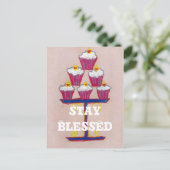 Cupcake Art Print met kersen en roze achtergrond Briefkaart (Staand voorkant)