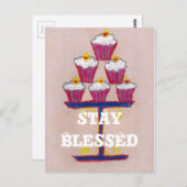 Cupcake Art Print met kersen en roze achtergrond Briefkaart (Voorkant / Achterkant)