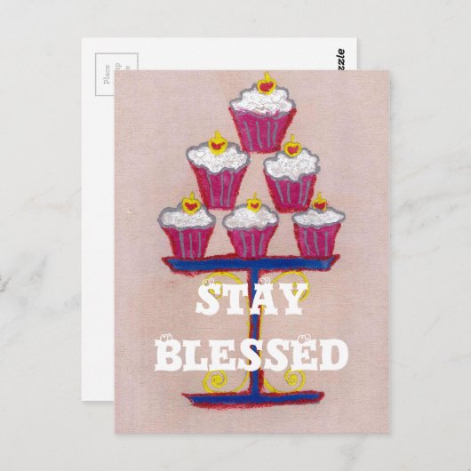 Cupcake Art Print met kersen en roze achtergrond Briefkaart (Voorkant / Achterkant)