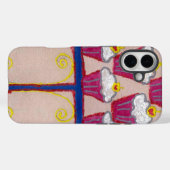 Cupcake Art Print met kersen en roze achtergrond Case-Mate iPhone Case (Achterkant (horizontaal))