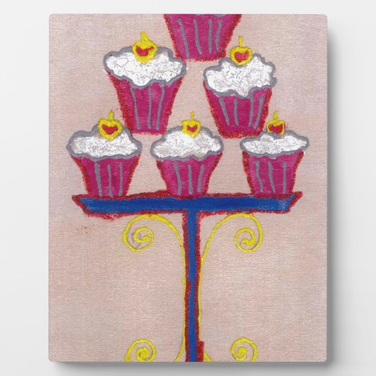 Cupcake Art Print met kersen en roze achtergrond Fotoplaat (Voorkant)
