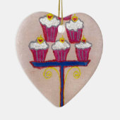 Cupcake Art Print met kersen en roze achtergrond Keramisch Ornament (Rechts)
