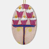 Cupcake Art Print met kersen en roze achtergrond Keramisch Ornament (Links)