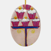Cupcake Art Print met kersen en roze achtergrond Keramisch Ornament (Voorkant)