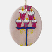 Cupcake Art Print met kersen en roze achtergrond Keramisch Ornament (Rechts)