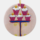 Cupcake Art Print met kersen en roze achtergrond Keramisch Ornament (Voorkant)