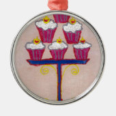 Cupcake Art Print met kersen en roze achtergrond Metalen Ornament (Voorkant)