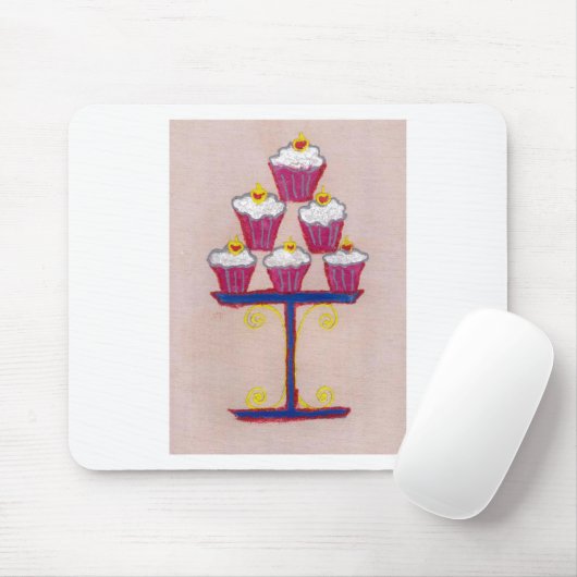 Cupcake Art Print met kersen en roze achtergrond Muismat (Met muis)
