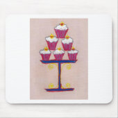 Cupcake Art Print met kersen en roze achtergrond Muismat (Voorkant)