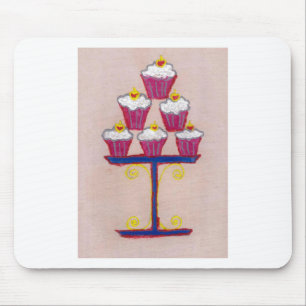 Cupcake Art Print met kersen en roze achtergrond Muismat