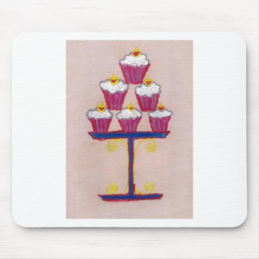 Cupcake Art Print met kersen en roze achtergrond Muismat (Voorkant)