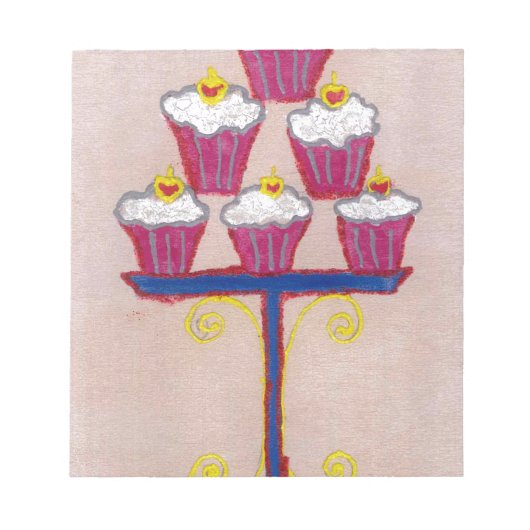 Cupcake Art Print met kersen en roze achtergrond Notitieblok (Voorkant)