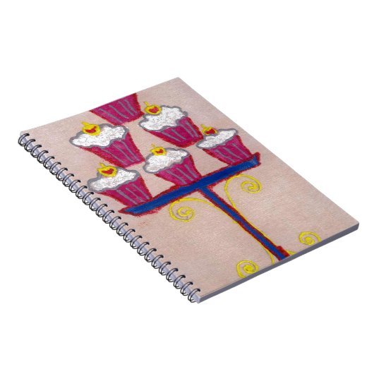 Cupcake Art Print met kersen en roze achtergrond Notitieboek (Rechterzijde)