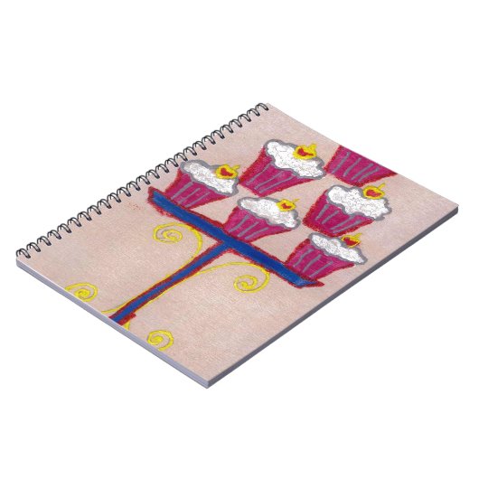 Cupcake Art Print met kersen en roze achtergrond Notitieboek (Linkerzijde)