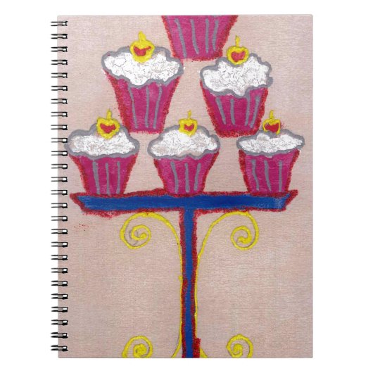 Cupcake Art Print met kersen en roze achtergrond Notitieboek (Voorkant)