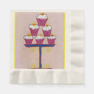 Cupcake Art Print met kersen en roze achtergrond Servet