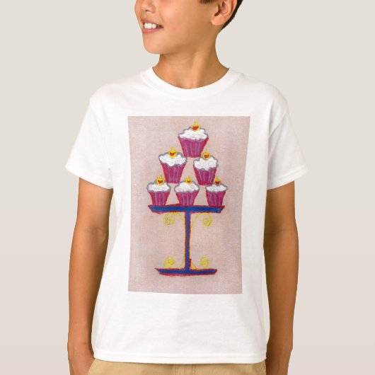 Cupcake Art Print met kersen en roze achtergrond T-shirt (Voorkant)