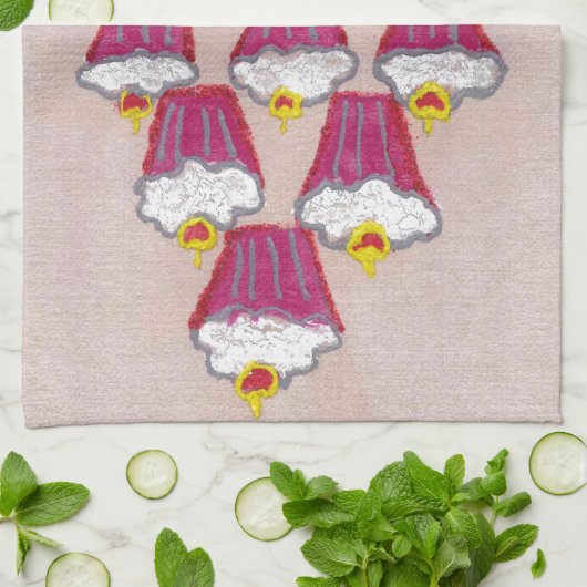 Cupcake Art Print met kersen en roze achtergrond Theedoek (Gevouwen)