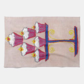 Cupcake Art Print met kersen en roze achtergrond Theedoek (Horizontaal)