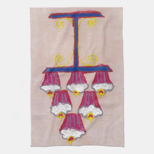 Cupcake Art Print met kersen en roze achtergrond Theedoek (Verticaal)