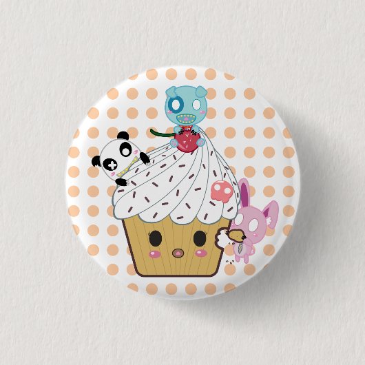 Cupcake Attack! (>_<) Ronde Button 3,2 Cm (Voorkant)