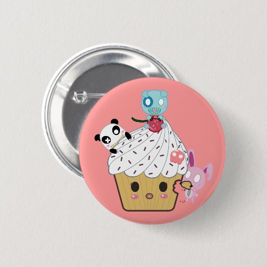 Cupcake Attack! (>_<) Ronde Button 5,7 Cm (Voorkant /achterkant)