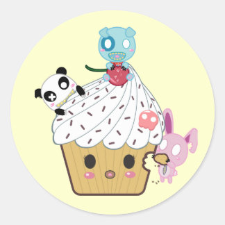 Cupcake Attack! (>_<) Ronde Sticker