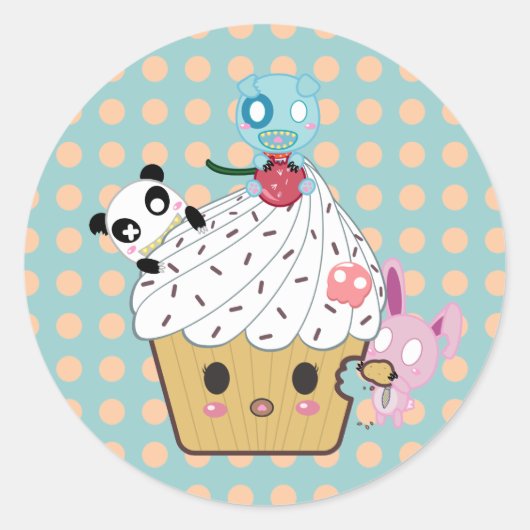 Cupcake Attack! (>_<) Ronde Sticker (Voorkant)