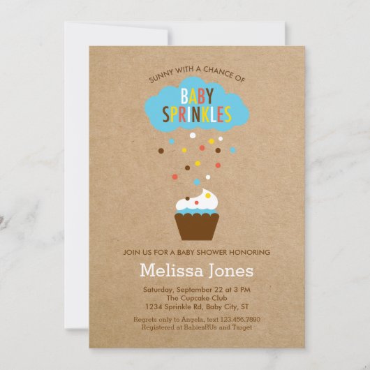 Cupcake Baby Sprinkle Baby shower Invitation Kaart (Voorkant)