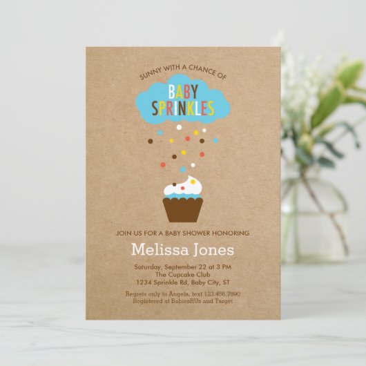 Cupcake Baby Sprinkle Baby shower Invitation Kaart (Staand voorkant)