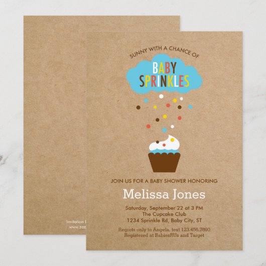 Cupcake Baby Sprinkle Baby shower Invitation Kaart (Voorkant / Achterkant)