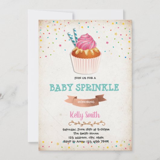 Cupcake baby sprinkle-partijuitnodiging kaart (Voorkant)