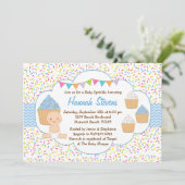 Cupcake Baby Sprinkle Shower Invitation Blue Boy Kaart (Staand voorkant)