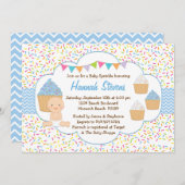 Cupcake Baby Sprinkle Shower Invitation Blue Boy Kaart (Voorkant / Achterkant)