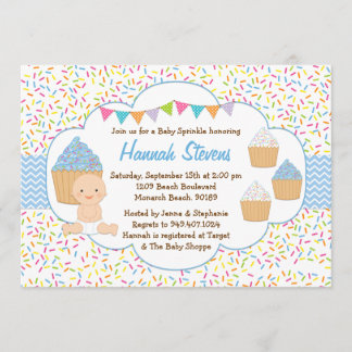 Cupcake Baby Sprinkle Shower Invitation Blue Boy Kaart