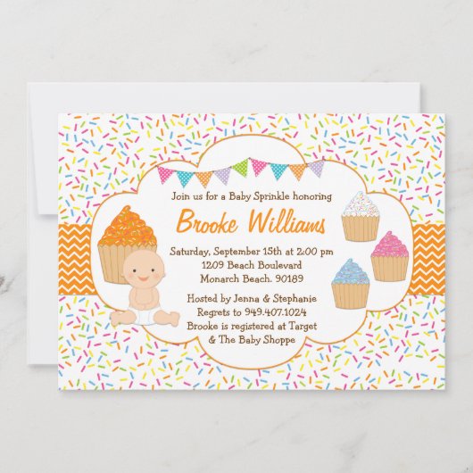 Cupcake Baby Sprinkle Shower Invitation Neutraal Kaart (Voorkant)