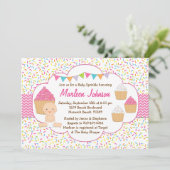 Cupcake Baby Sprinkle Shower Invitation Pink Girl Kaart (Staand voorkant)