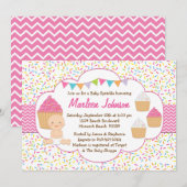 Cupcake Baby Sprinkle Shower Invitation Pink Girl Kaart (Voorkant / Achterkant)