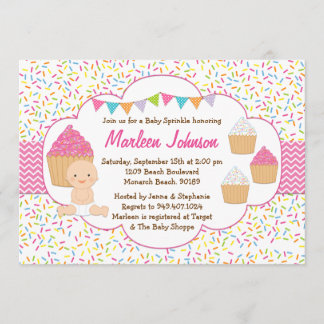 Cupcake Baby Sprinkle Shower Invitation Pink Girl Kaart