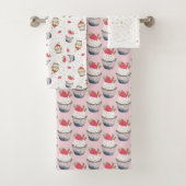 Cupcake badhanddoek set – roze Polka Dot Dessert T Bad Handdoek (Insitu)