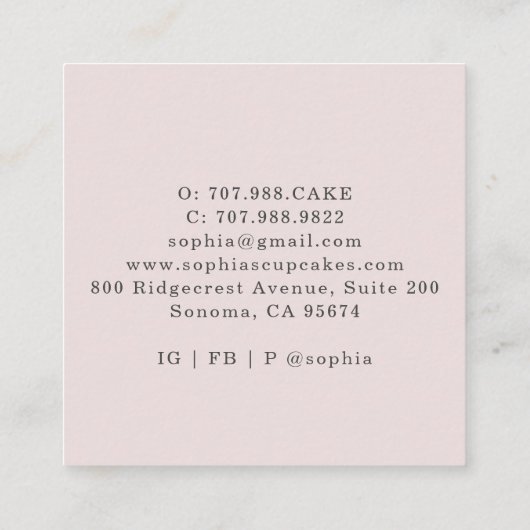 Cupcake Baker Bakery Chef Catering Vierkante Visitekaartje (Achterkant)