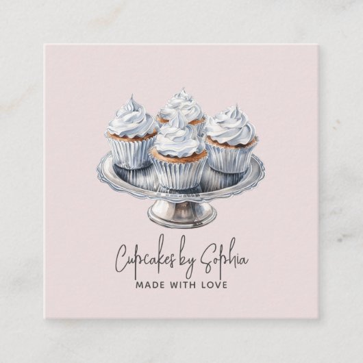 Cupcake Baker Bakery Chef Catering Vierkante Visitekaartje (Voorkant)