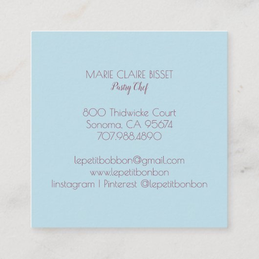 Cupcake Baker Bakery Pastry Chef Catering Vierkante Visitekaartje (Achterkant)