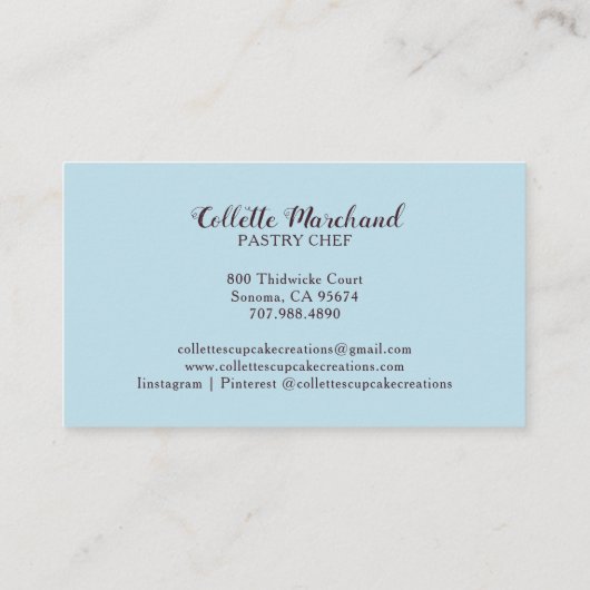Cupcake Baker Pastry Chef Catering Visitekaartje (Achterkant)