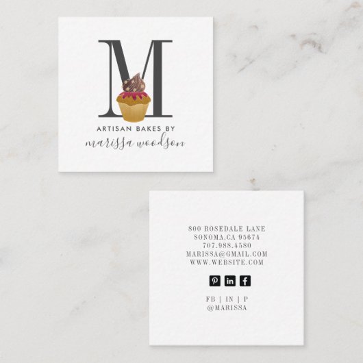 Cupcake Baker Pastry Chef Vierkante Visitekaartje (Voorkant / Achterkant)