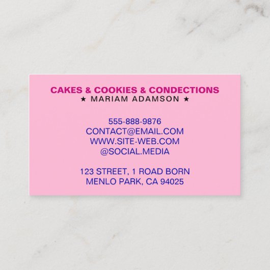 Cupcake Baker & Sweet Treats | Pastel Bakery Visitekaartje (Achterkant)