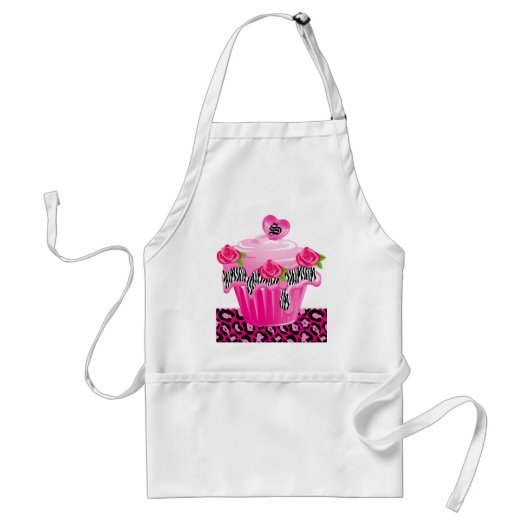 Cupcake Baker's Apron Cute Pink Black Zebra Roos Standaard Schort (Voorkant)