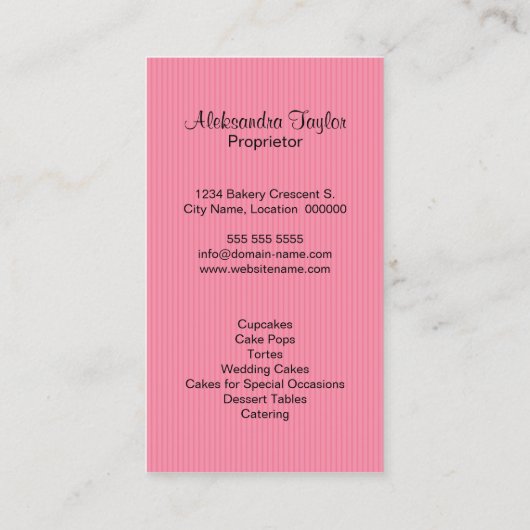 Cupcake Bakery Boutique Visitekaartje (Achterkant)